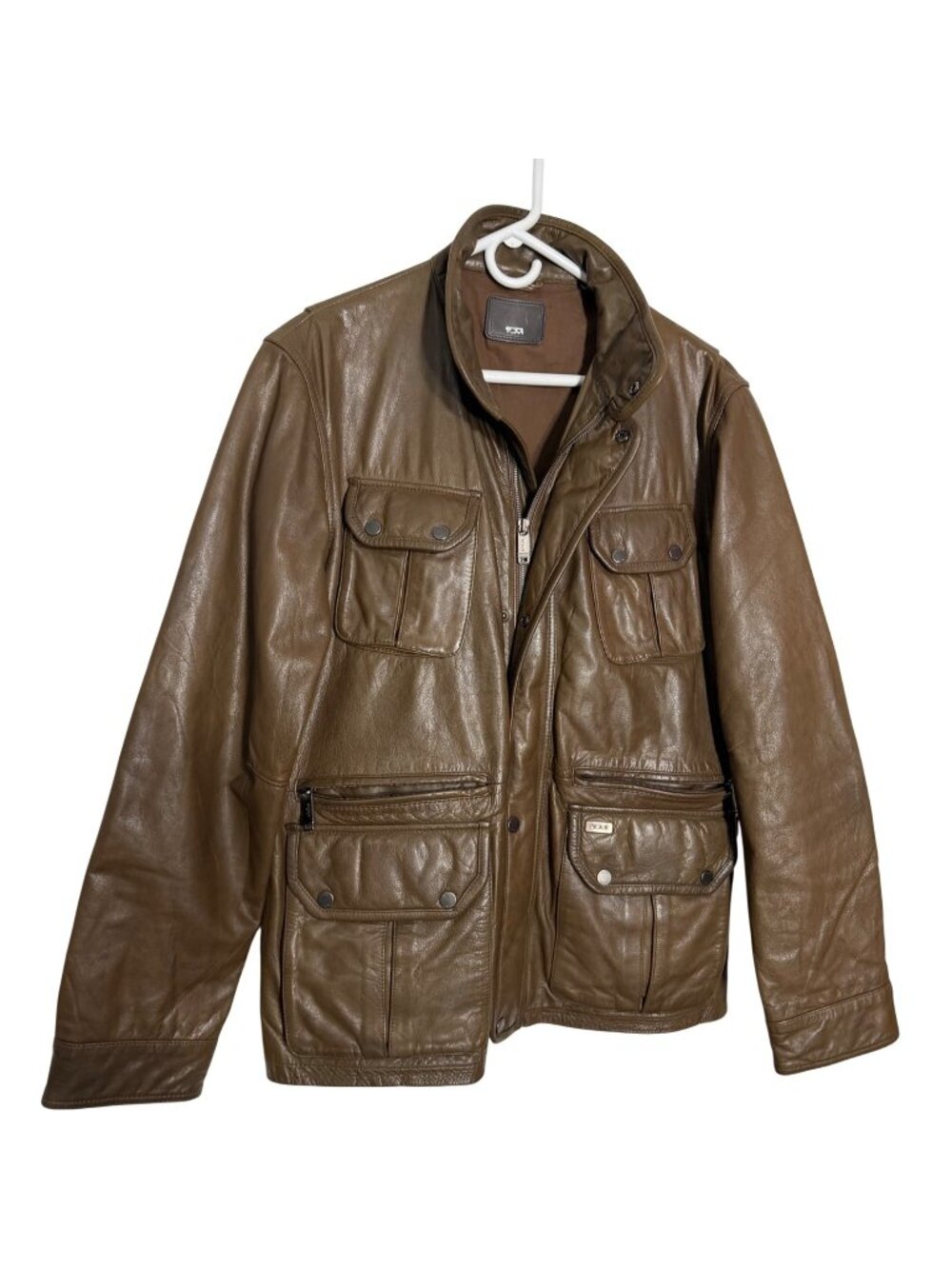 Tumi Leather Field Jacket Coat in Brown Mens Size Large